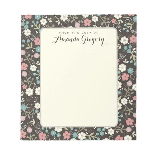 Floral Whimsy Personalized Desk Notitieblok | Zwar (Voorkant)