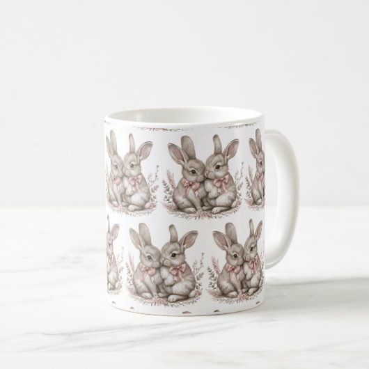 Floral Whisker Wonderland: Konijnenslokjes 🌸🐰 Koffiemok (Voorkant rechts)