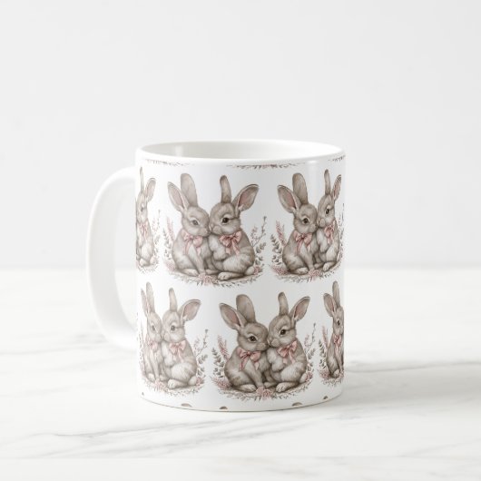 Floral Whisker Wonderland: Konijnenslokjes 🌸🐰 Koffiemok (Voorkant links)