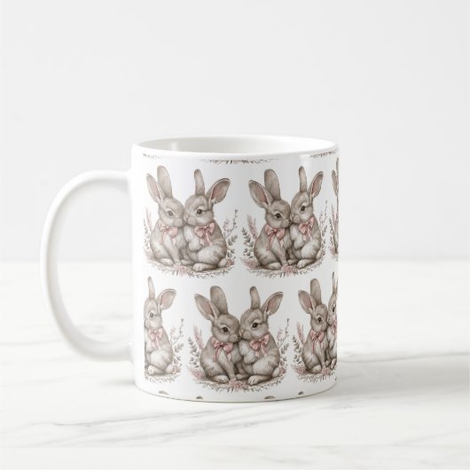 Floral Whisker Wonderland: Konijnenslokjes 🌸🐰 Koffiemok (Links)