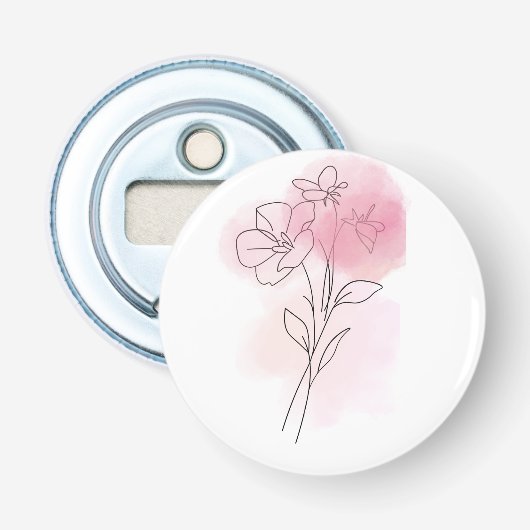 Floral Whisper – Minimalist Line Art Button Flesopener (Voorkant)