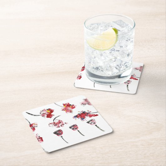 Floral Whispers -Abstract Acrylic Hibiscus & Rose Kartonnen Onderzetters (Insitu)