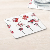 Floral Whispers -Abstract Acrylic Hibiscus & Rose Kartonnen Onderzetters (Schuin)