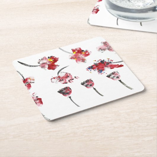 Floral Whispers -Abstract Acrylic Hibiscus & Rose Kartonnen Onderzetters (Schuin)