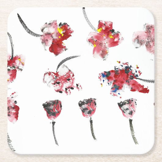 Floral Whispers -Abstract Acrylic Hibiscus & Rose Kartonnen Onderzetters (Voorkant)