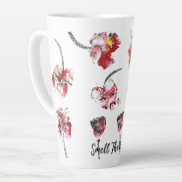 Floral Whispers -Abstract Acrylic Hibiscus & Rose Latte Mok