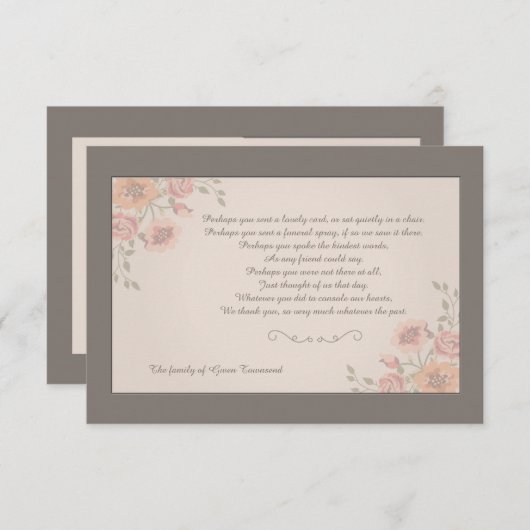 Floral Whispers Bereavement Hartelijk dank Bedankkaart (Voorkant / Achterkant)
