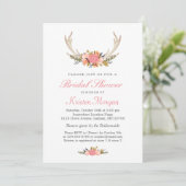 Floral White Antler Boho Chic Vrijgezellenfeest Kaart (Staand voorkant)