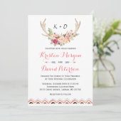 Floral White Antler Etnische Boho Decor Wedding Kaart (Staand voorkant)