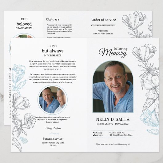 Floral White Begrafenisprogramma Sjabloon (Voorkant / Achterkant)