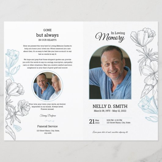 Floral White Begrafenisprogramma Sjabloon (Voorkant)