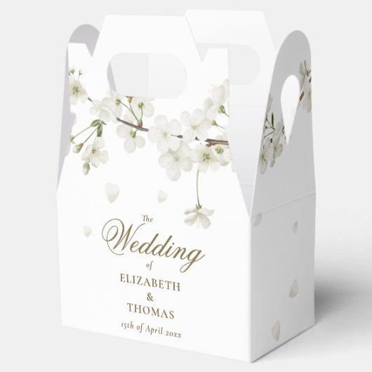 Floral White Blossom Gold Script Weddenschap Bedankdoosjes (Geopend)