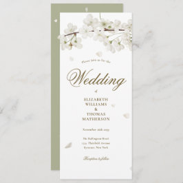 Floral White Blossom Gold Script Weddenschap Kaart