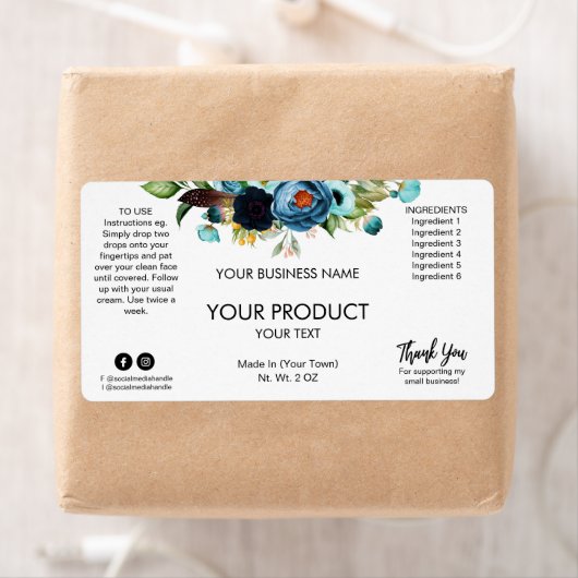Floral White Blue Product Labels (Insitu)
