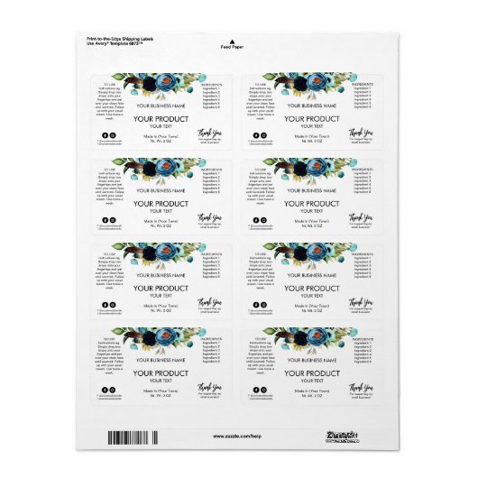 Floral White Blue Product Labels (Full Sheet)