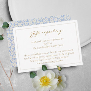 Floral White & Blue Wedding Gift Registry Informatiekaartje
