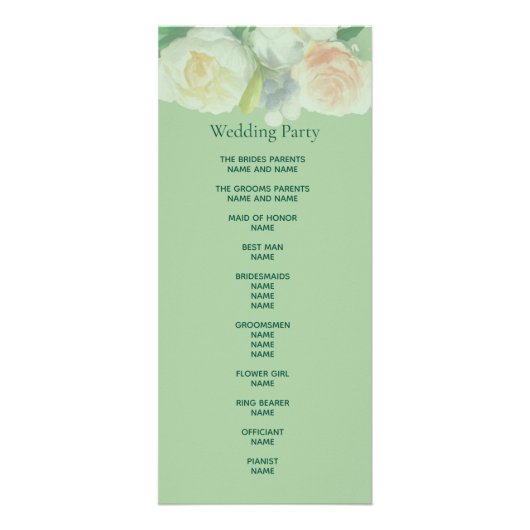 Floral white bruiloft programma groen (Achterkant)