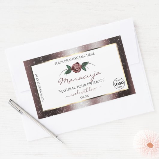 Floral White Burgundy Glitter Product Labels Logo (Envelop)