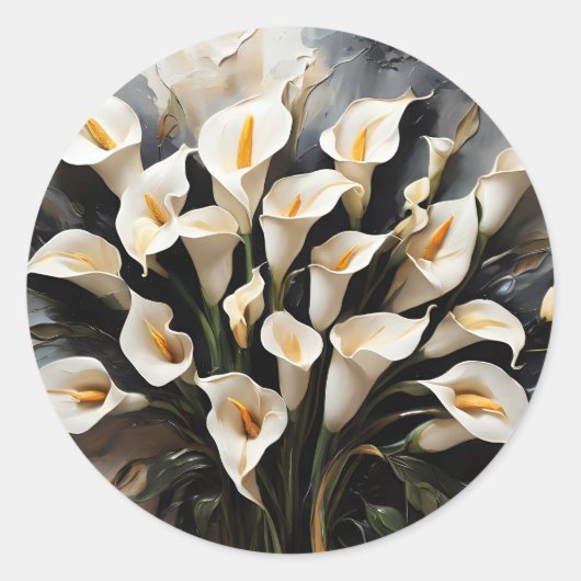 Floral White Calla Lily Ronde Sticker (Voorkant)