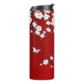 Floral White Cherry Blossom Monogram Jouw naam Thermosbeker (Gedraaid links)