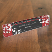 Floral White Cherry Blossom Red Black Salon Naambordje (Zijkant)