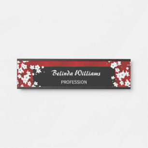 Floral White Cherry Blossom Red Kantoor Deurbordje