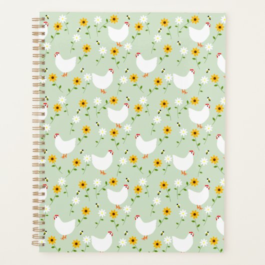 Floral White Chickens op Green Planner (Voorkant)