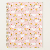 Floral White Chickens op Roze Planner (Voorkant)