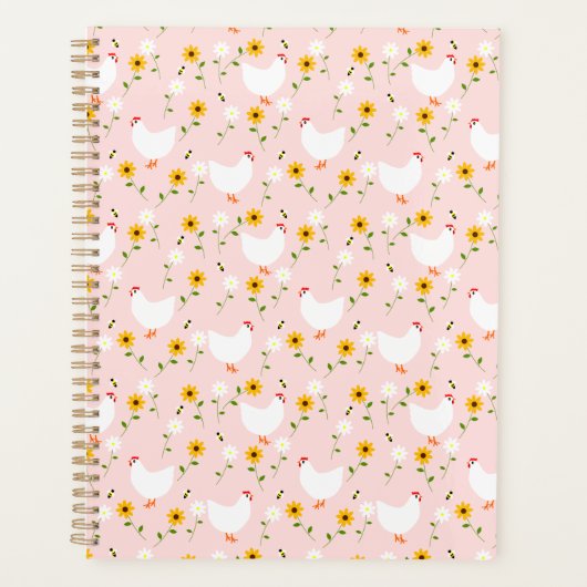 Floral White Chickens op Roze Planner