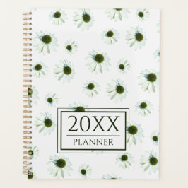 Floral White Cream Echinacea Pattern 2026 Planner