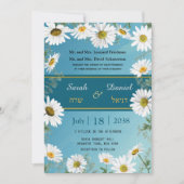 Floral White Daisies Blauwgroen Elegant Wedding Kaart (Voorkant)