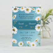 Floral White Daisies Blauwgroen Elegant Wedding Kaart (Staand voorkant)