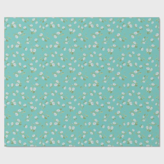  Floral White Daisies Blauwgroen land Cadeaupapier (Vlak)