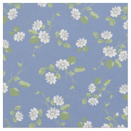  Floral White Daisies Frans Land Blue Stof