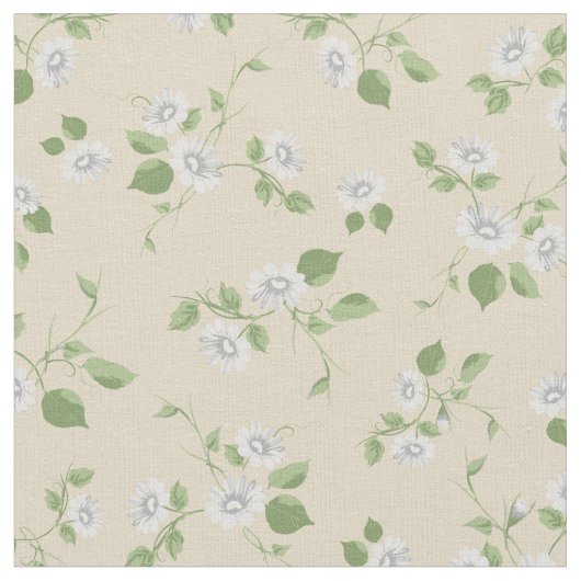 Floral White Daisies , Frans land Cream Stof (Close Up)