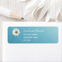 Floral White Daisies on Blauwgroen Blue Elegant Ad Etiket