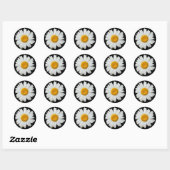 Floral White Daisy Flower Black Wedding Party Ronde Sticker (Vel)