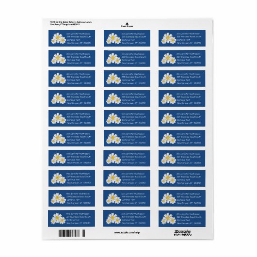 Floral White Daisy Flower Blue retouradres Etiket (Full Sheet)