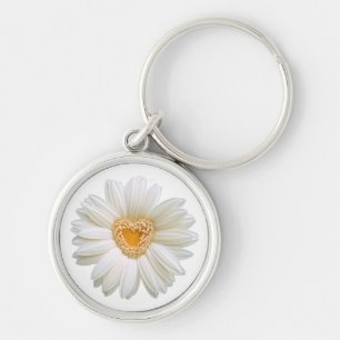 Floral White Daisy Flower Yellow Heart Sleutelhanger