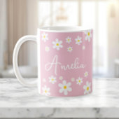 Floral White Daisy Roze Gepersonaliseerde Mok