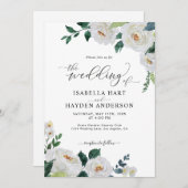 Floral White Emerald Elegant Waterverf Wedding Kaart (Voorkant / Achterkant)