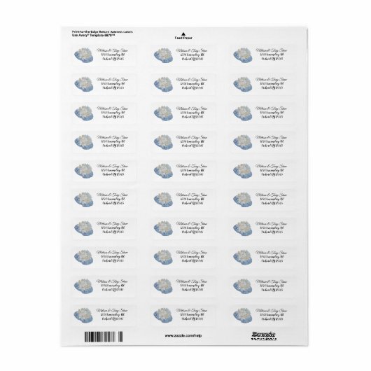 Floral White en Blue Address Label (Full Sheet)