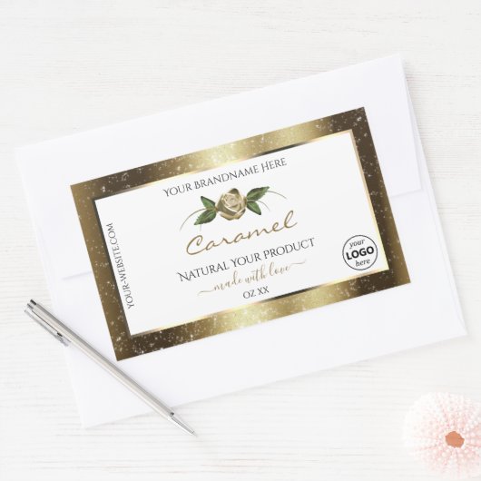 Floral White en Gold Brown Product Labels Logo (Envelop)