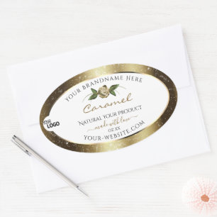 Floral White en Gold Brown Product Labels Logo