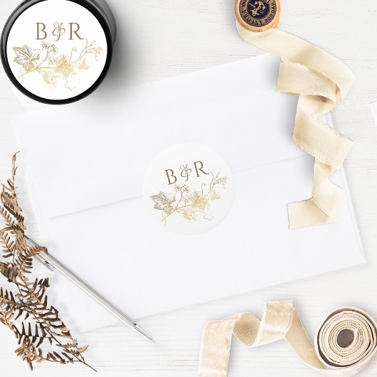 Floral White en Gold Wedding Envelope Seal/Favor Ronde Sticker