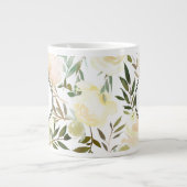 Floral White en Green Romantic Waterverf Grote Koffiekop (Voorkant)