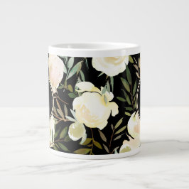 Floral White en Green Romantic Waterverf Grote Koffiekop