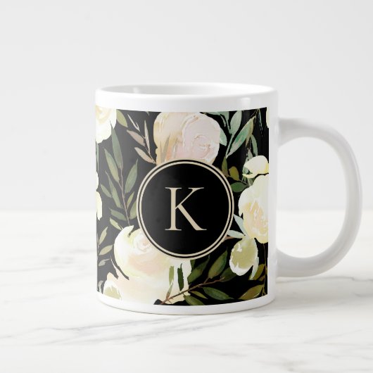 Floral White en Green Romantic Waterverf Grote Koffiekop (Rechts)