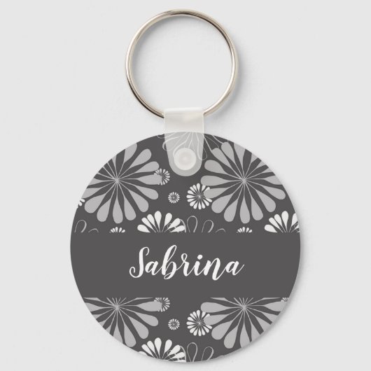 Floral white en grijs sleutelhanger (Voorkant)