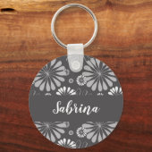 Floral white en grijs sleutelhanger (Voorkant)